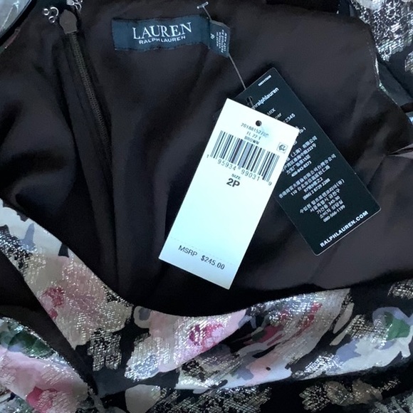 NEW Ralph Lauren Floral Metallic Jacquard Brown and Silver Dress size 2Petite - Picture 4 of 6